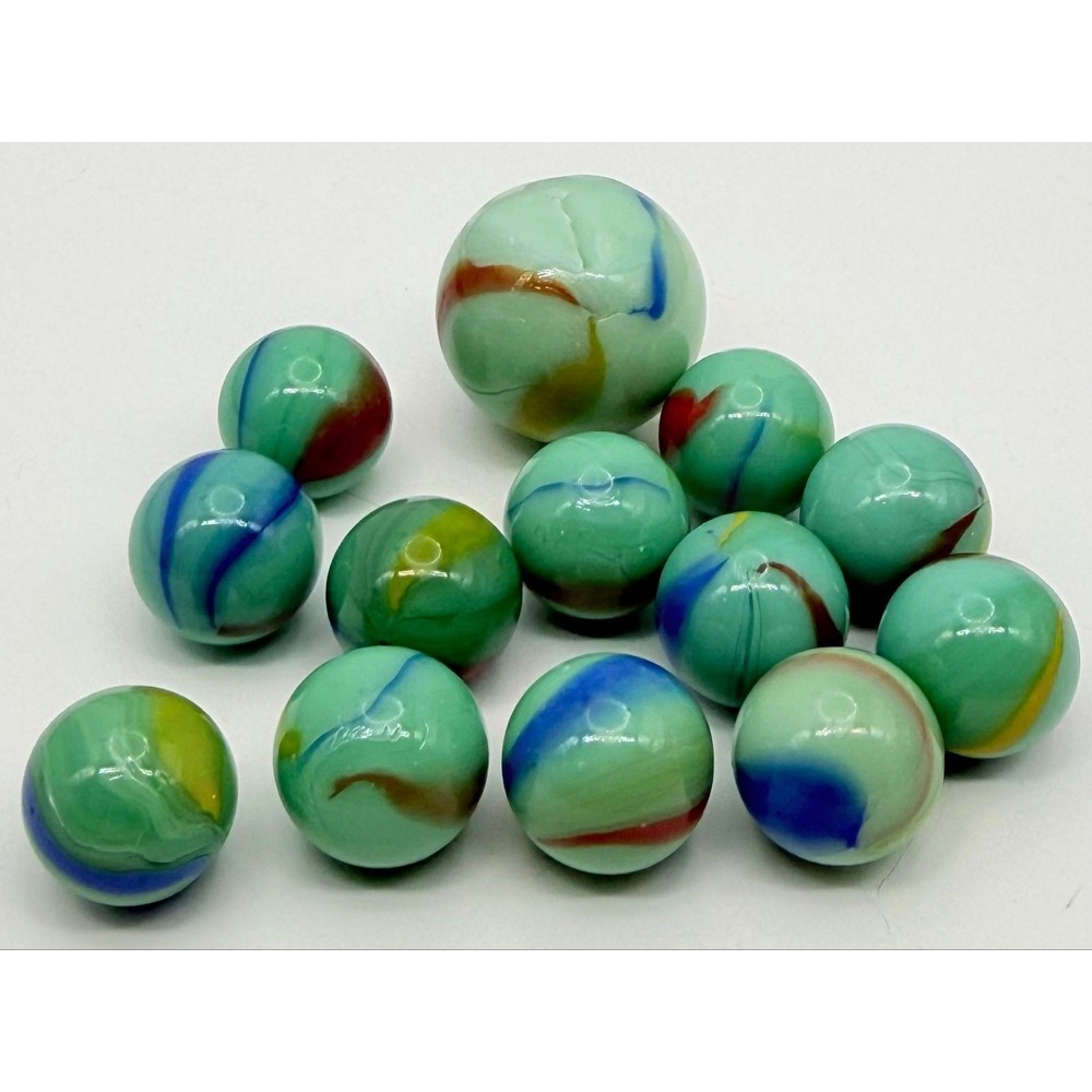 Seafoam Green Swirl Marbles 13 Piece Some Swirls UV Reactive Glow